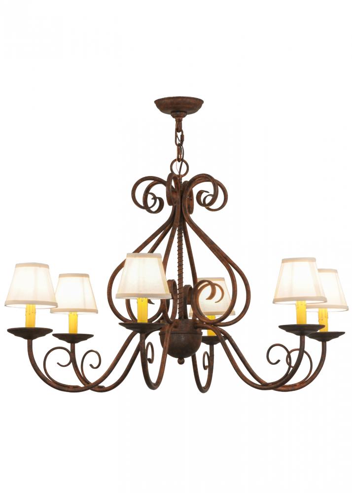 36&#34;W Jenna 6 LT W/Fabric Shades Chandelier