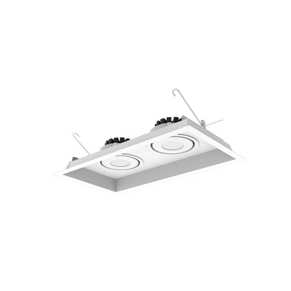 Two-Head Flanged LED Multiple Lighting Trim, 1500lm per Head w/ Narrow Flood Optic, 3000K, Regressed