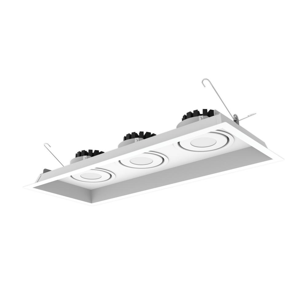 Three-Head Flanged LED Multiple Lighting Trim, 2500lm per Head w/ Flood Optic, 4000K, Regressed