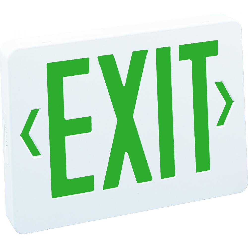 Thermoplastic LED Exit Sign, Battery Backup, Green Letters / White Housing, AC