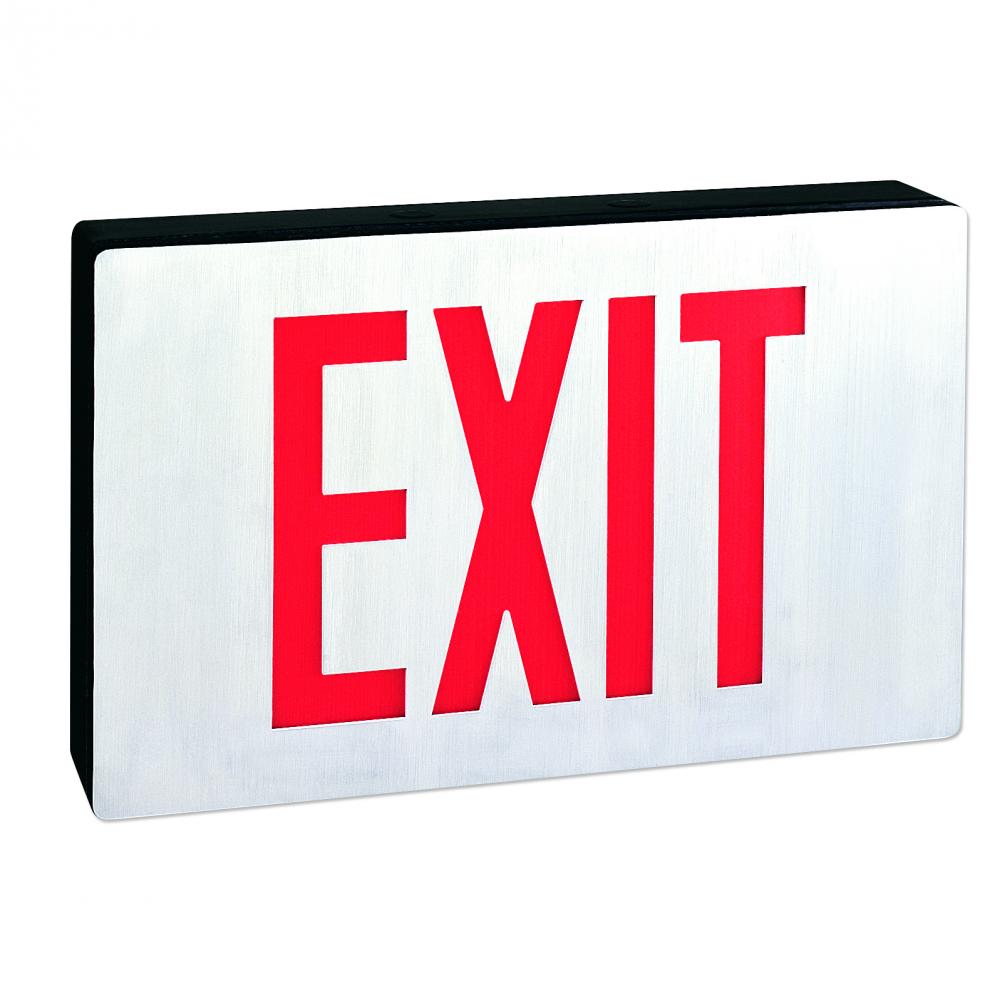 Die-Cast LED Exit Sign w/ Battery Backup, Double-Faced Aluminum w/ 6&#34; Red Letters in Black