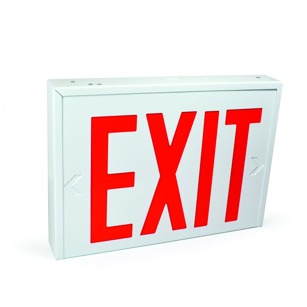 Steel Body NYC Approved Exit Signs, 8&#34; Red Letters / White Housing, Battery Backup, 1F/2F