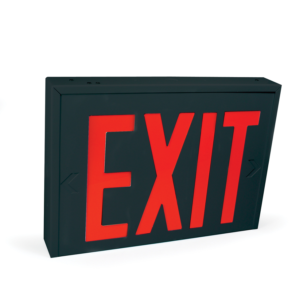 Steel Body NYC Approved Exit Signs, 8&#34; Red Letters / Black Housing, Battery Backup, 1F/2F