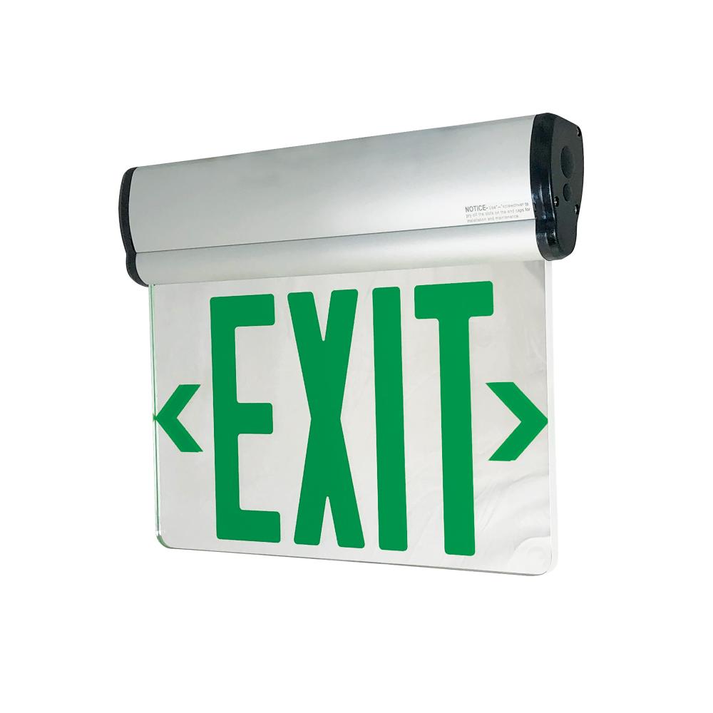 Surface Adjustable LED Edge-Lit Exit Sign, Battery Backup, 6&#34; Green Letters, Single Face /