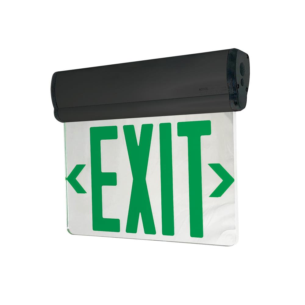 Surface Adjustable LED Edge-Lit Exit Sign, Battery Backup, 6&#34; Green Letters, Double Face /