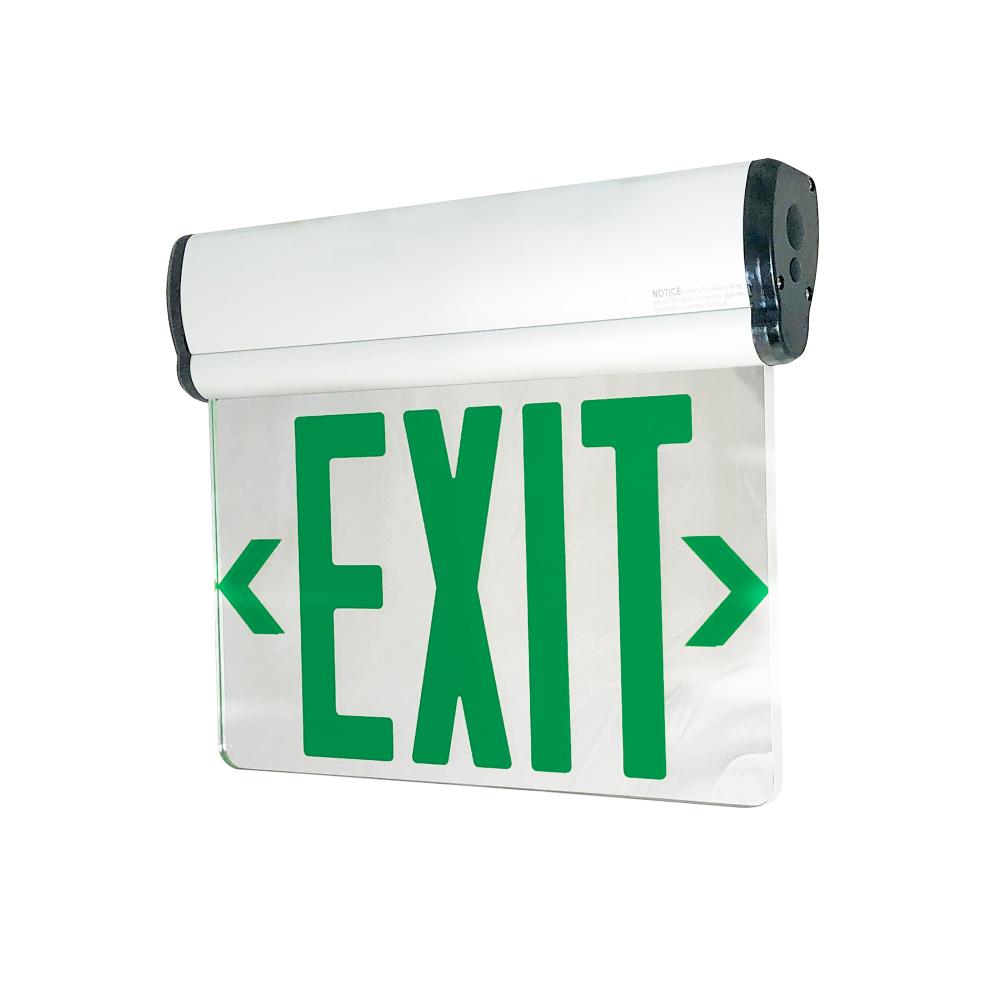 Surface Adjustable LED Edge-Lit Exit Sign, 2 Circuit, 6&#34; Green Letters, Double Face / Mirrored