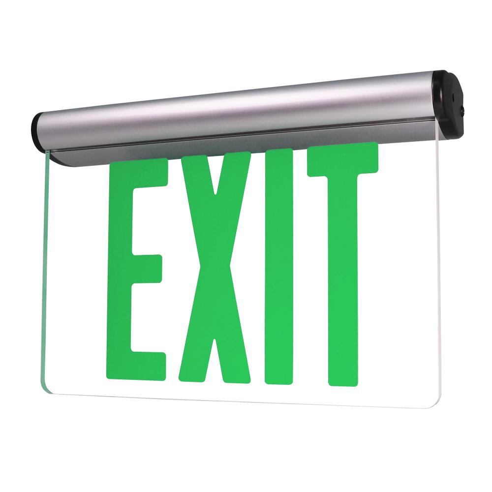 Surface Adjustable LED Edge-Lit Exit Sign, 2 Circuity, 6&#34; Green Letters, Single Face / Clear