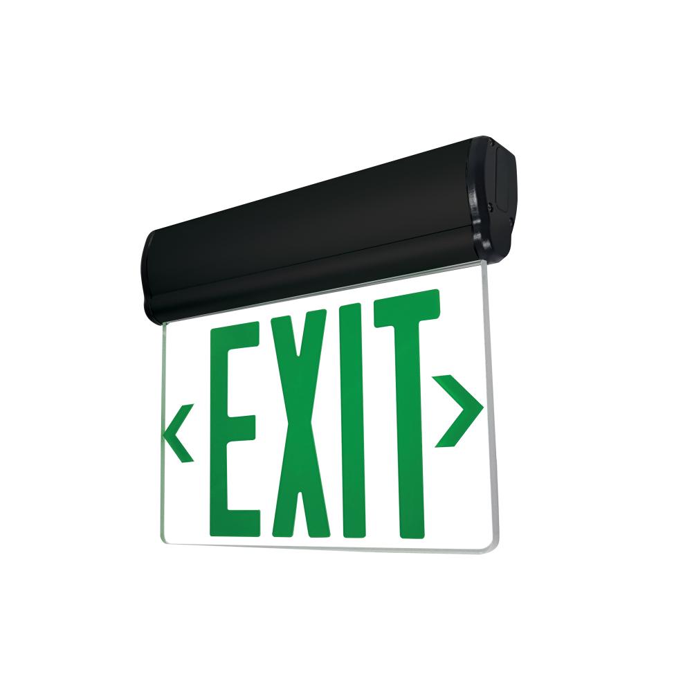 Surface Adjustable LED Edge-Lit Exit Sign, 2 Circuity, 6&#34; Green Letters, Single Face / Clear