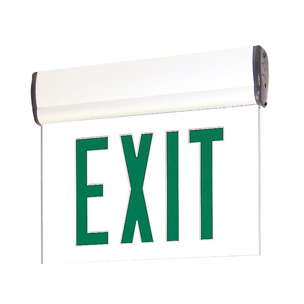 Surface Adjustable LED Edge-Lit Exit Sign, Battery Backup, 6&#34; Green Letters, Single Face / Clear