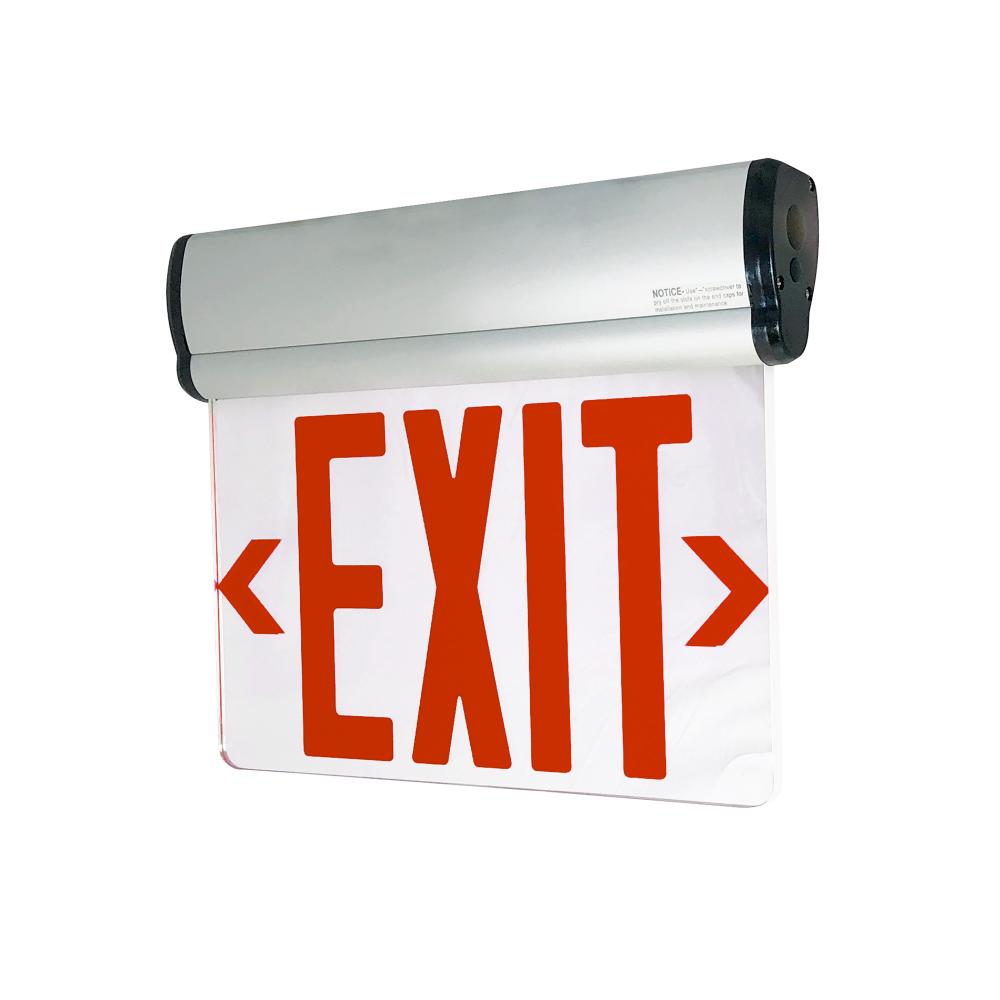Surface Adjustable LED Edge-Lit Exit Sign, Battery Backup, 6&#34; Red Letters, Double Face /