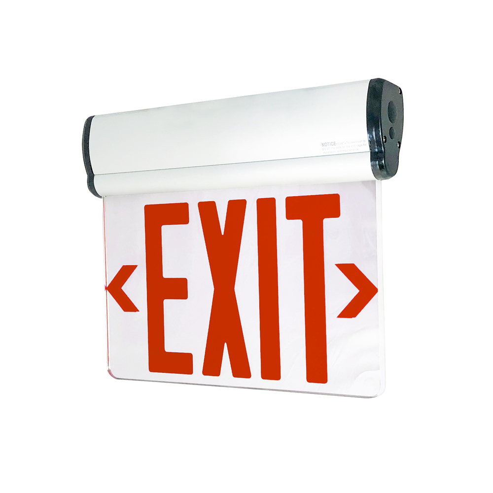 Surface Adjustable LED Edge-Lit Exit Sign, Battery Backup, 6&#34; Red Letters, Single Face /