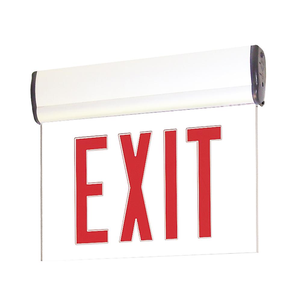 Surface Adjustable LED Edge-Lit Exit Sign, 2 Circuit, Red Letters, Single Face / Clear Acrylic,