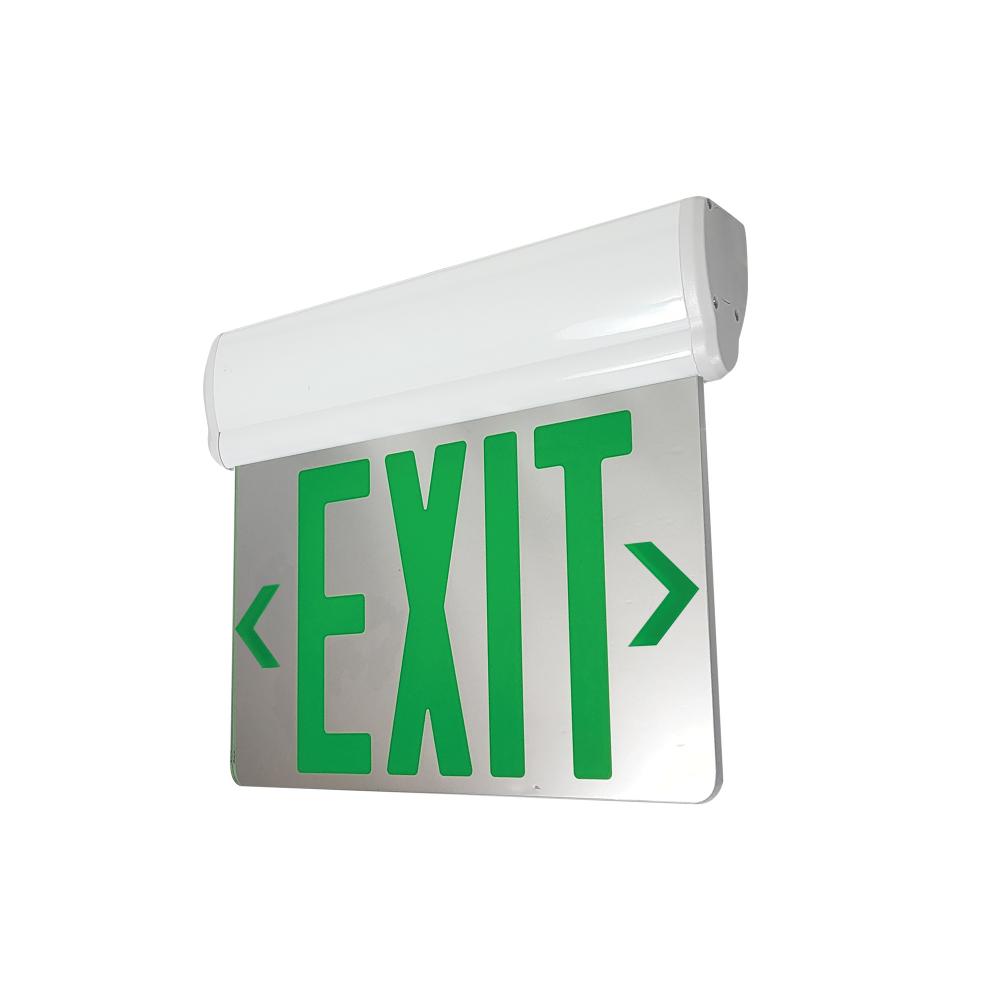 Surface Adjustable LED Edge-Lit Exit Sign, Battery Backup, 6&#34; Green Letters, Single Face /