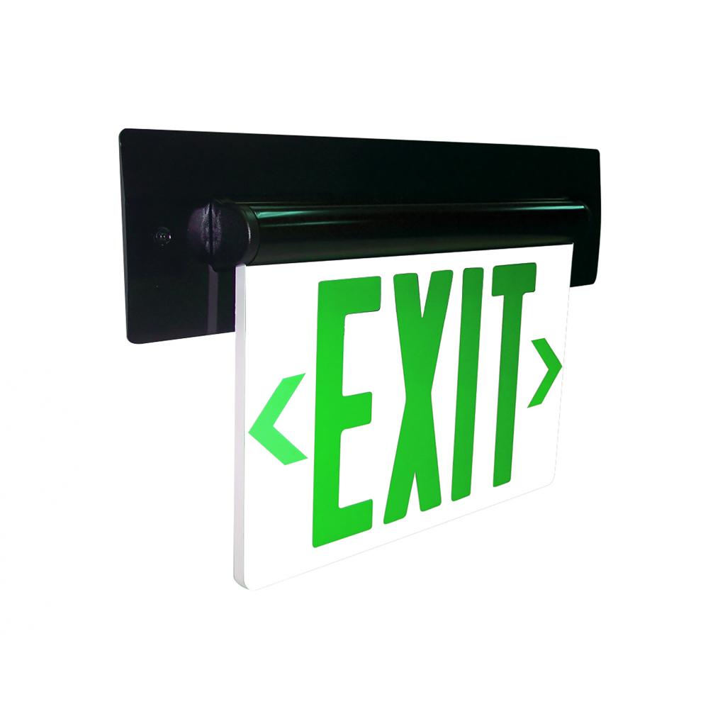 Recessed Adjustable LED Edge-Lit Exit Sign, AC Only, 6&#34; Green Letters, Double Face / Mirrored