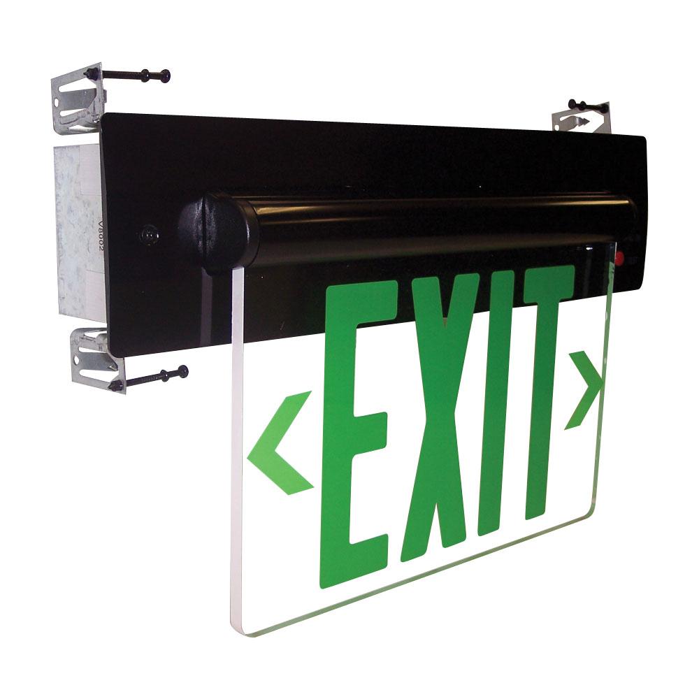 Recessed Adjustable LED Edge-Lit Exit Sign, 2 Circuit, 6&#34; Green Letters, Single Face / Clear