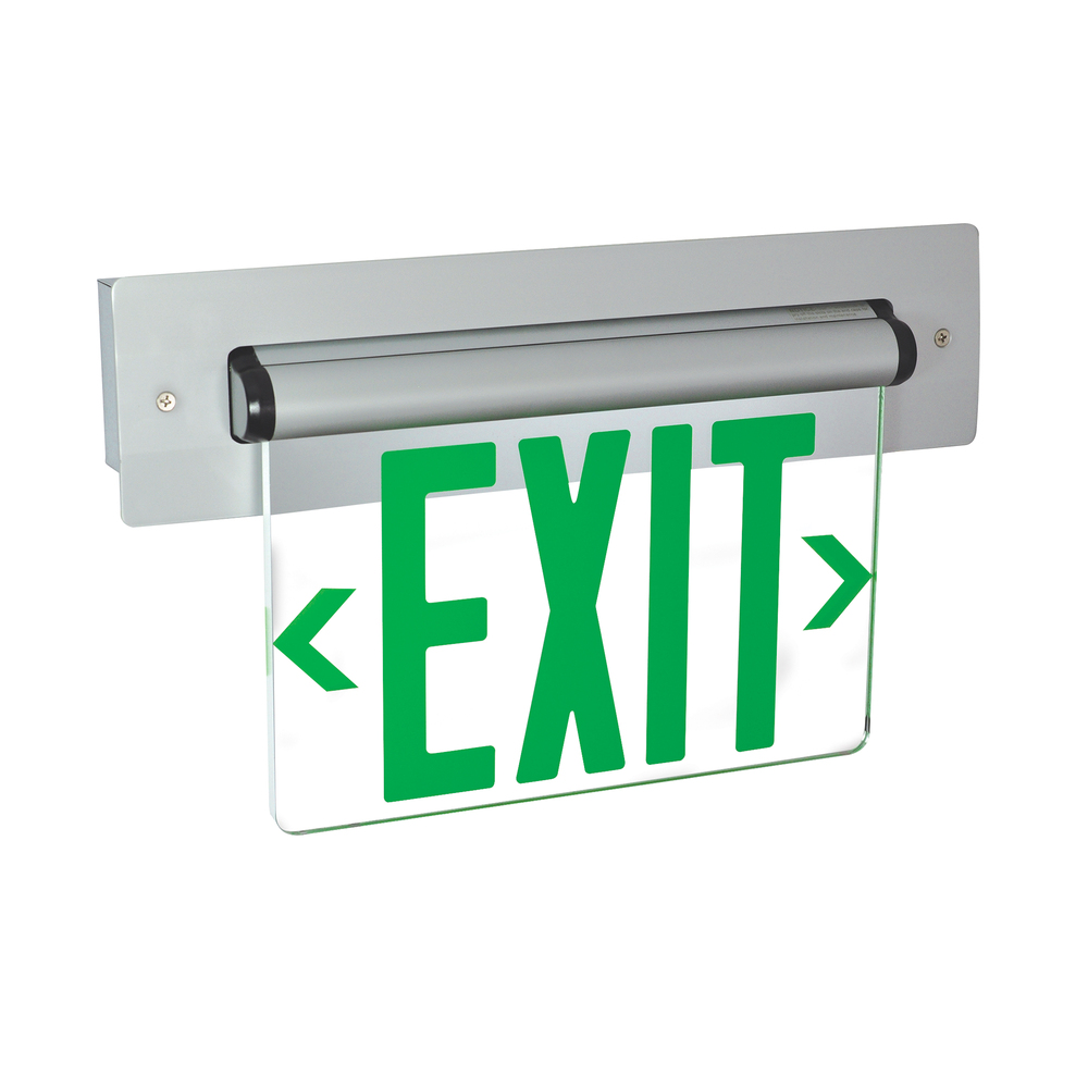 Recessed Adjustable LED Edge-Lit Exit Sign, 2 Circuit, 6&#34; Green Letters, Single Face / Clear