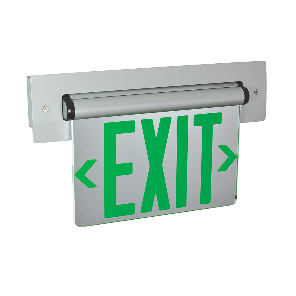 Recessed Adjustable LED Edge-Lit Exit Sign, 2 Circuit, 6&#34; Green Letters, Single Face / Mirrored