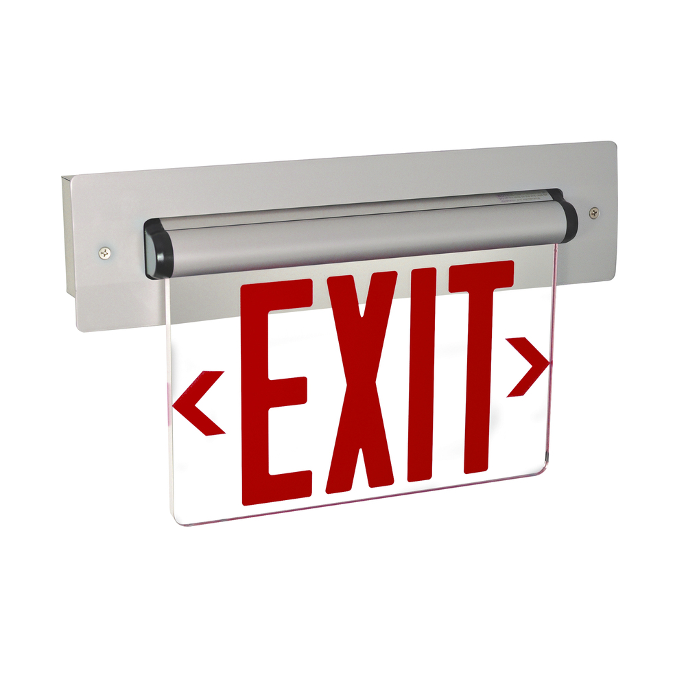 Recessed Adjustable LED Edge-Lit Exit Sign, 2 Circuit, 6&#34; Red Letters, Single Face / Clear
