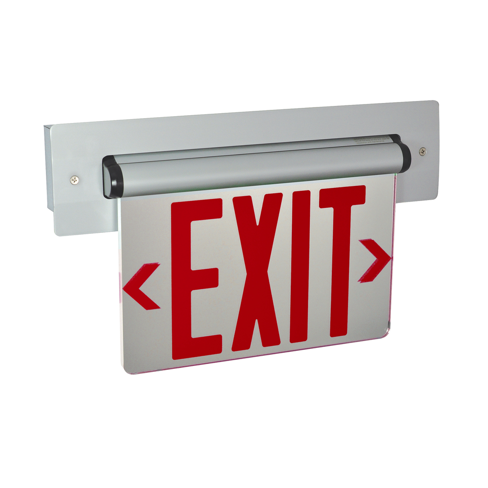 Recessed Adjustable LED Edge-Lit Exit Sign, 2 Circuit, 6&#34; Red Letters, Double Face / Mirrored