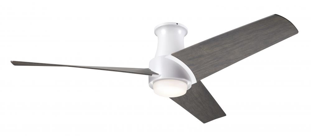 Ambit Flush DC Fan- Matte White Finish; 56&#34; Graywash Blades; 17W LED (Matte White Trim)