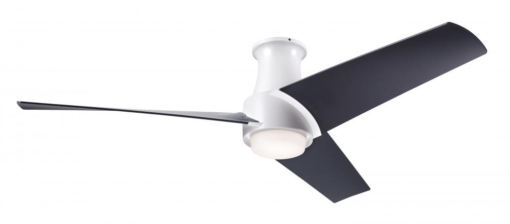 Ambit Flush DC Fan- Matte White Finish; 56&#34; Matte Black Blades; 17W LED (Matte White Trim)