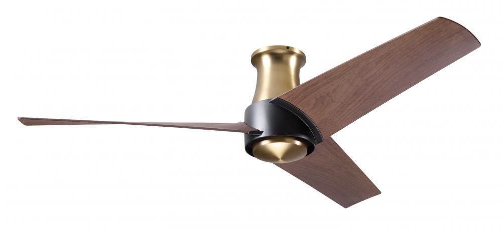 Ambit Flush DC Fan- Satin Brass/Matte Black Finish; 56" Mahogany Blades; No Light; Wall Control