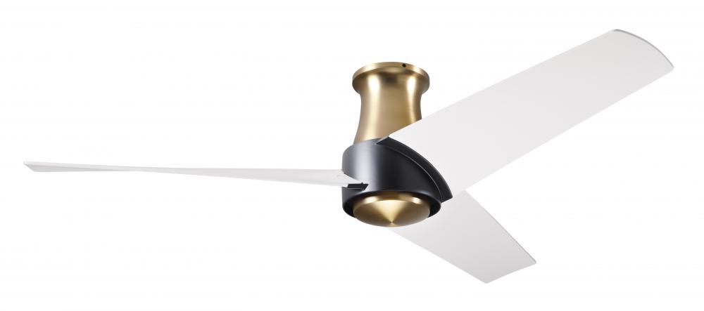 Ambit Flush DC Fan- Satin Brass/Matte Black Finish; 56&#34; Matte White Blades; No Light; Wall Contr