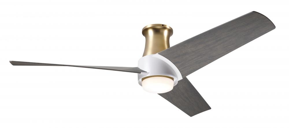 Ambit Flush DC Fan- Satin Brass/Matte White Finish; 56&#34; Graywash Blades; 17W LED (Satin Brass Tr