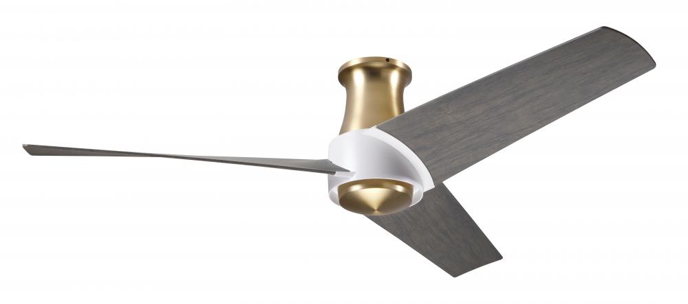 Ambit Flush DC Fan- Satin Brass/Matte White Finish; 56&#34; Graywash Blades; No Light; Wall Control