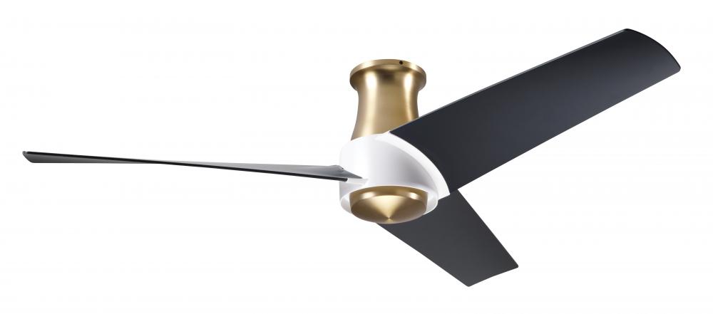 Ambit Flush DC Fan- Satin Brass/Matte White Finish; 56&#34; Matte Black Blades; No Light