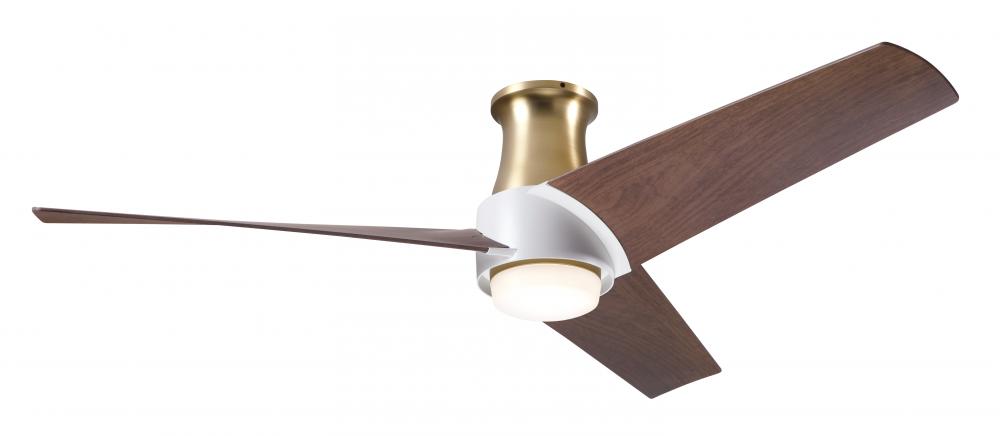 Ambit Flush DC Fan- Satin Brass/Matte White Finish; 56&#34; Mahogany Blades; 17W LED (Satin Brass Tr