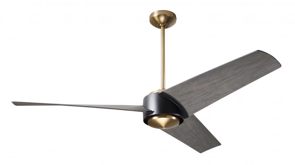 Ambit DC Fan- Satin Brass/Matte Black Finish; 56" Graywash Blades; No Light