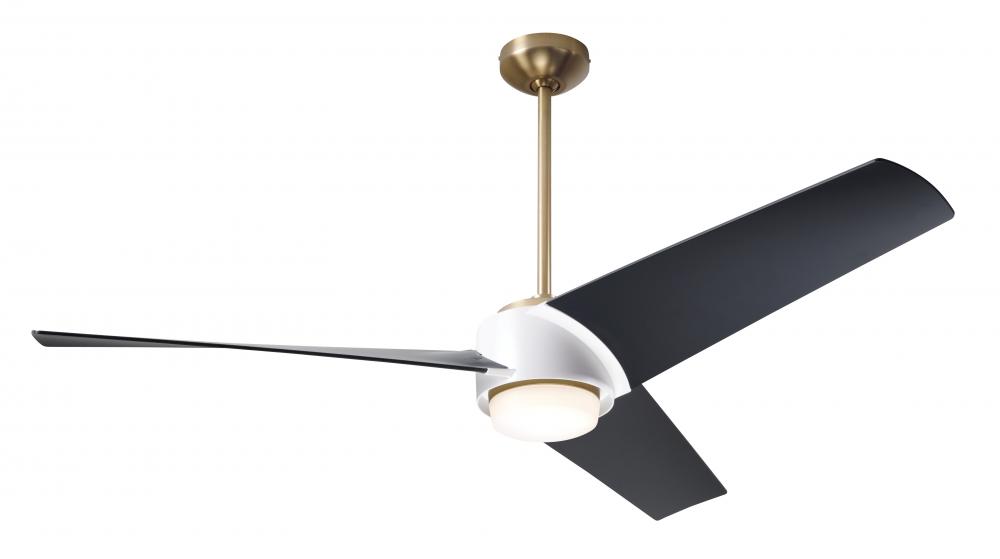 Ambit DC Fan- Satin Brass/Matte White Finish; 56&#34; Matte Black Blades; 17W LED (Satin Brass Trim)