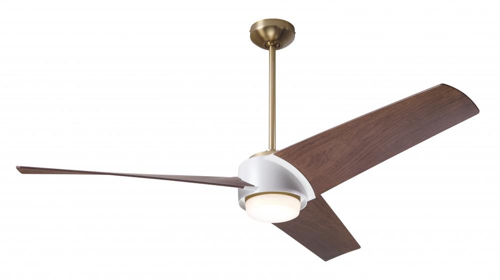 Ambit DC Fan- Satin Brass/Matte White Finish; 56&#34; Mahogany Blades; 17W LED (Satin Brass Trim)