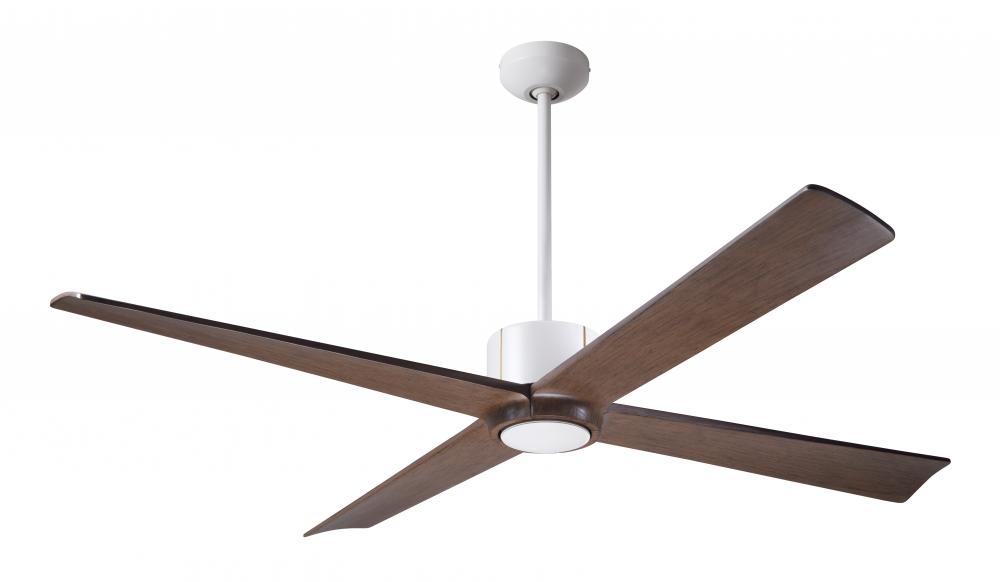 Nouveau DC Fan; Matte White Finish w/ Brass; 56&#34; Mahogany Blades; No Light