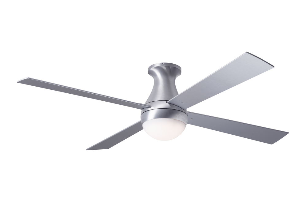 Ball Flush Fan; Brushed Aluminum Finish; 42&#34; White Blades; 20W LED; Wall Control with Remote Han