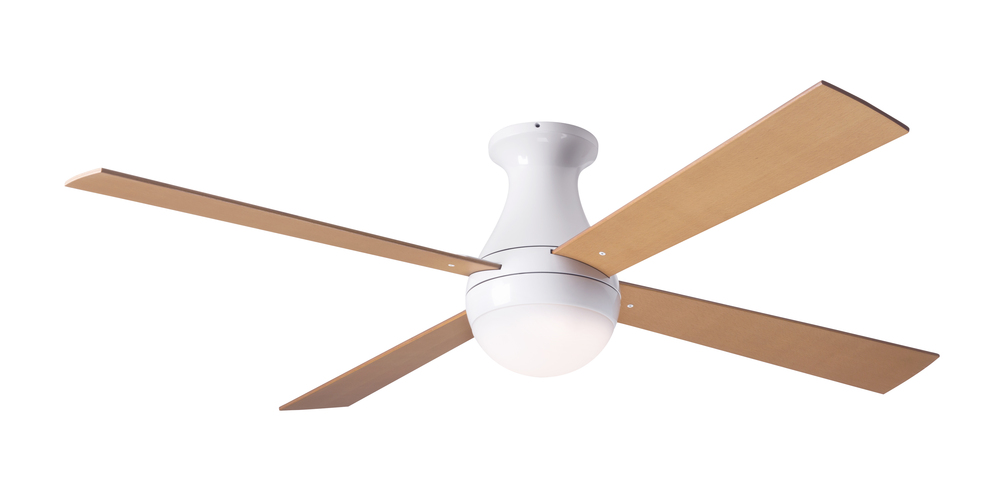 Ball Flush Fan; Gloss White Finish; 42&#34; Maple Blades; 20W LED; Wall Control with Remote Handset