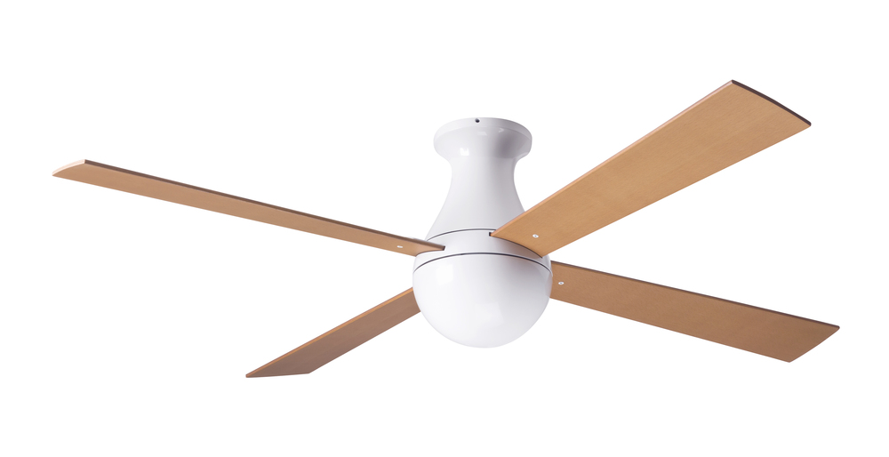Ball Flush Fan; Gloss White Finish; 52&#34; Maple Blades; No Light; Wall Control with Remote Handset