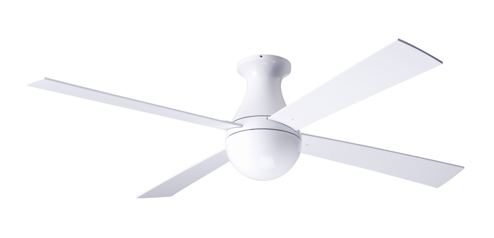 Ball Flush Fan; Gloss White Finish; 42&#34; White Blades; No Light; Wall Control with Remote Handset