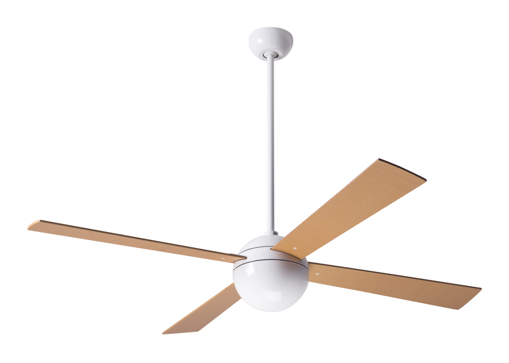 Ball Fan; Gloss White Finish; 52&#34; Maple Blades; No Light; Fan Speed and Light Control (2-wire)