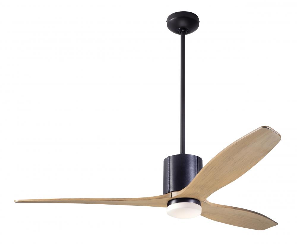 LeatherLuxe DC Fan; Dark Bronze Finish with Black Leather; 54&#34; Maple Blades; 17W LED; Wall/Remot