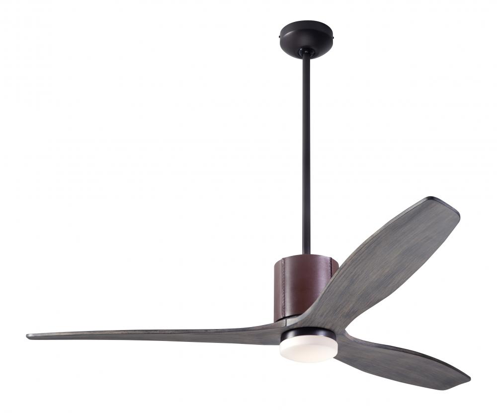 LeatherLuxe DC Fan; Dark Bronze Finish with Chocolate Leather; 54&#34; Graywash Blades; 17W LED; Wal