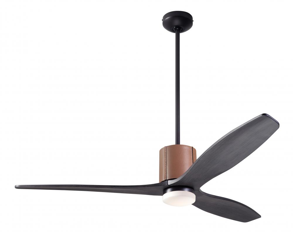 LeatherLuxe DC Fan; Dark Bronze Finish with Tan Leather; 54&#34; Ebony Blades; 17W LED; Wall/Remote