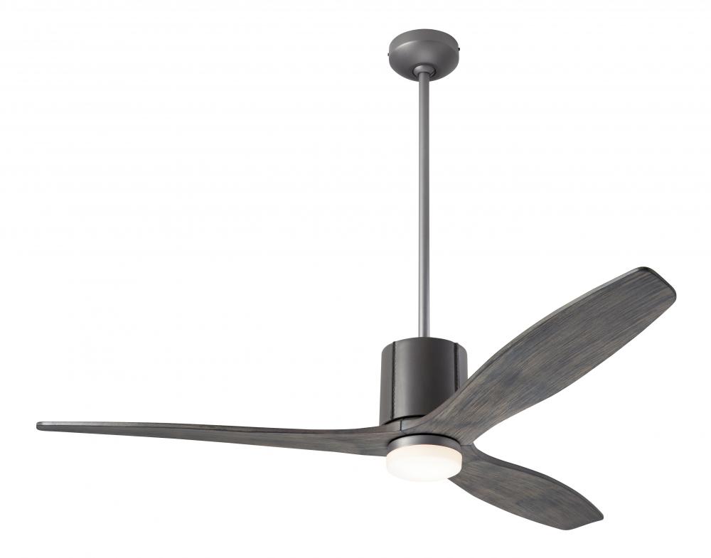 LeatherLuxe DC Fan; Graphite Finish with Gray Leather; 54&#34; Graywash Blades; 17W LED; Wall/Remote
