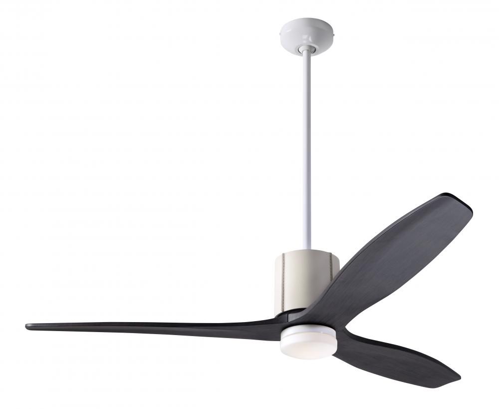 LeatherLuxe DC Fan; Gloss White Finish with Ivory Leather; 54&#34; Ebony Blades; 17W LED; Wall Contr