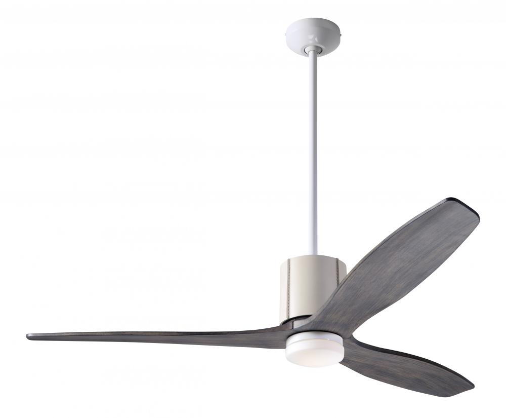 LeatherLuxe DC Fan; Gloss White Finish with Ivory Leather; 54&#34; Graywash Blades; 17W LED; Wall Co