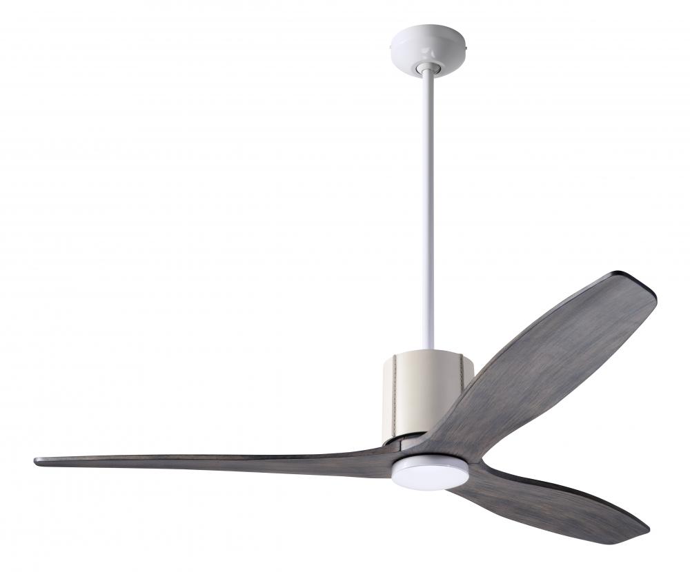 LeatherLuxe DC Fan; Gloss White Finish with Ivory Leather; 54&#34; Graywash Blades; No Light; Wall C