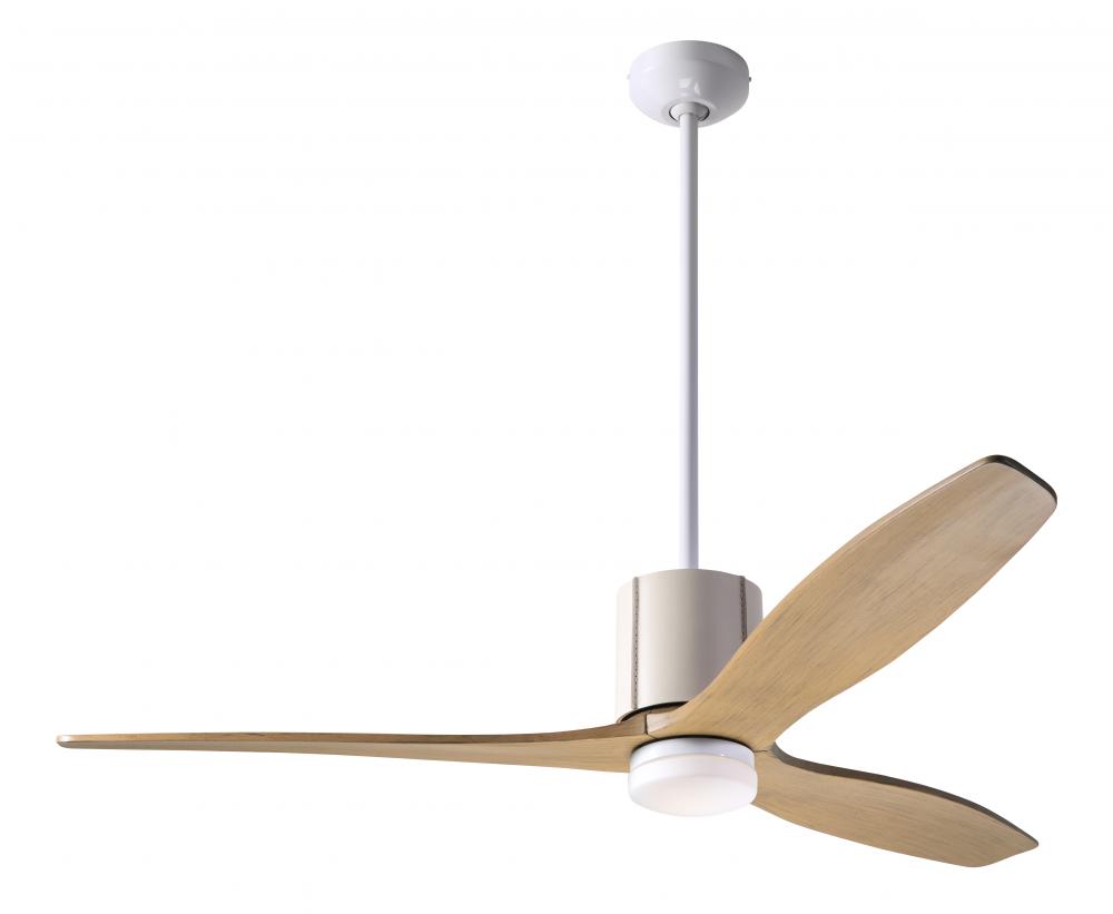 LeatherLuxe DC Fan; Gloss White Finish with Ivory Leather; 54&#34; Maple Blades; 17W LED; Wall Contr