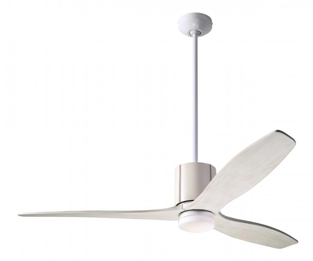 LeatherLuxe DC Fan; Gloss White Finish with Ivory Leather; 54&#34; Whitewash Blades; 17W LED; Wall C