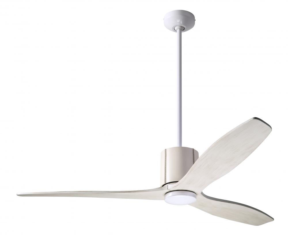 LeatherLuxe DC Fan; Gloss White Finish with Ivory Leather; 54&#34; Whitewash Blades; No Light; Wall/